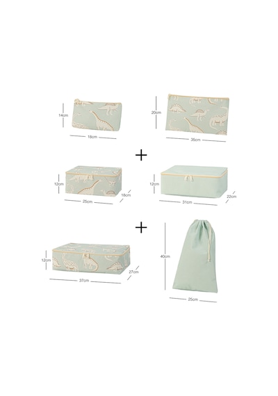 Ocean Home Textile 6'lı Çocuk Odası Dinozor Bavul İçi Düzenleyici Set