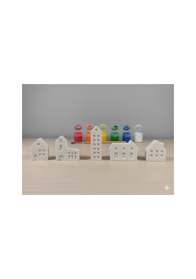 Taş Tozu Boyama Seti- Mini Şehir - 10'lu Set + 6 Ana Renk Boya+fı