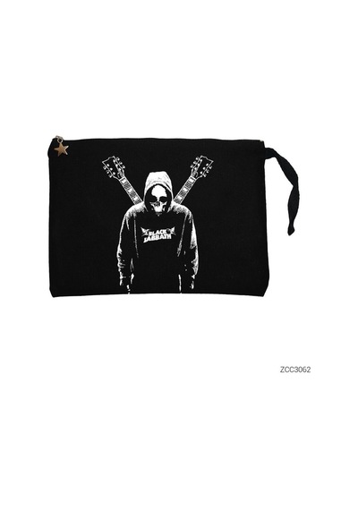 Zepplin Giyim Black Sabbath Guitars Siyah Clutch Astarlı Cüzdan / El Çantası Siyah