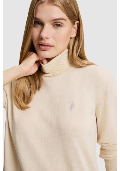 U.S. Polo Assn. Kadın Krem Melanj Balıkçı Yaka Basic Kazak 50313621-vr159