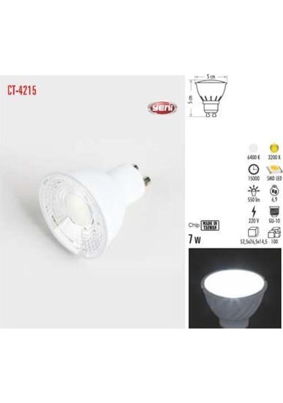 Ct-4215 7w Gu10 4000k Ilık Beyaz Led Ampul 5 Adet Cata 1 Adet