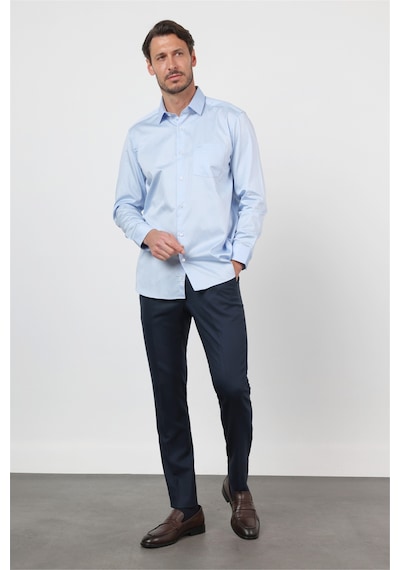 İmza Koyu Mavi Sert Yaka Uzun Kol Cepli Saten Comfort Fit Pamuk Gömlek 1004260423 2XL