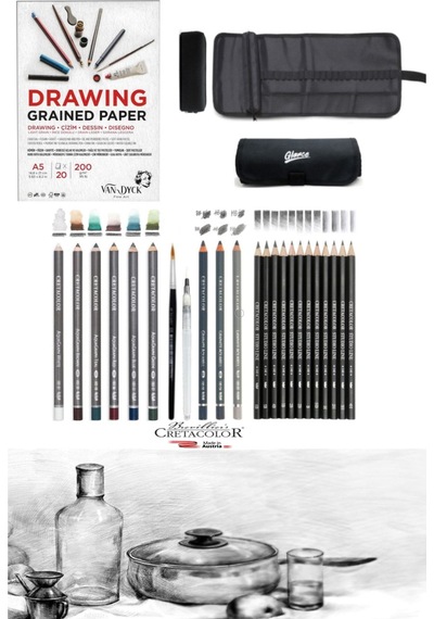 Van Dyck A5 200 Gram 20 Yaprak Cretacolor6'lı Aquarell Sulandırılabilir Fırçalı Rulo Kalemlik Seti