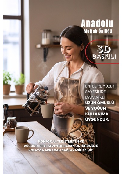 Anadolu 3 Boyutlu Mutfak Önlüğü 3d Baskılı Mutfak Önlüğü Sıvı Su Geçirmez Mutfak Önlüğü Kahve