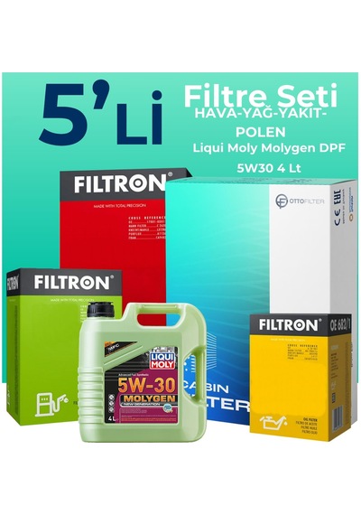 Filtron Citroen C3 1.4 Dizel Filtre Bakım Seti Liqui Moly Motor Yağlı (2003-2010) 5 Li -