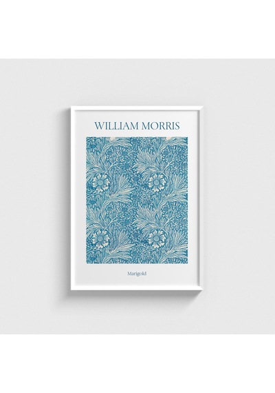 William Morris Blue Marigold Tablo Çerçeveli Poster Duvar Dekorasyonu Beyaz Çerçeveli Tablo Beyaz Çerçeveli Tablo Dn11d139beyaz