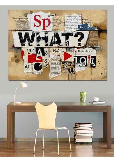 Soyut Gazete Yazıları Poster Dekoratif Kanvas - Mdf Ahşap Tablo