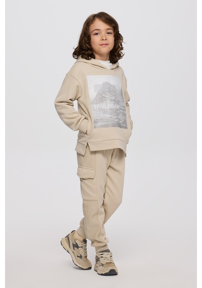 Panço Erkek Çocuk Kapüşonlu Taş Sweatshirt Gri