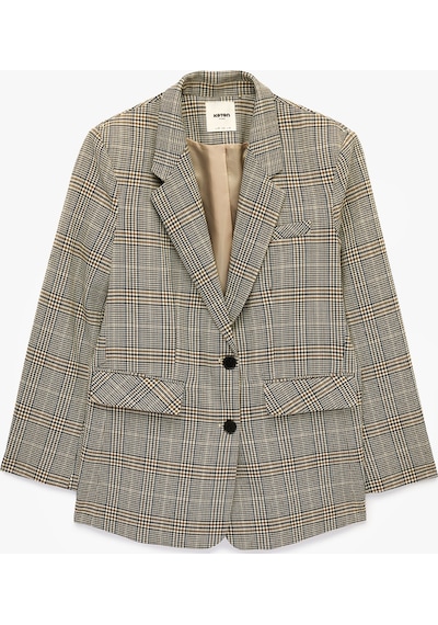 Koton Cepli Düğmeli Uzun Kollu Kruvaze Ekose Blazer Ceket Ekru Ekose 7wak50028uw Ekru Ekoseli