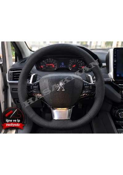 Peugeot 308 Dikme Direksiyon Kılıfı Premium Komple Delikli Deri Siyah Dikiş 2021-2024