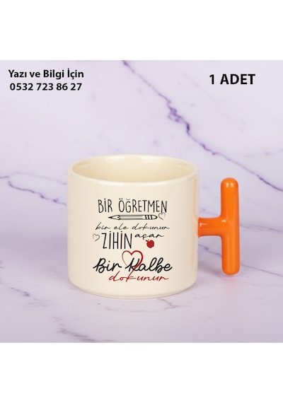 Öğretmenler Günü Hediyesi Bir Öğretmen Baskılı Kupa Bardak-kişiye Özel İsim Baskılı Hediyelik Turuncu