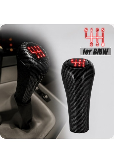 Bmw E92 E93 E46,e90,f20,f30,e39,e60,f10 Kırmızı Işıklı Vites Topuzu 6 İleri Karbon Fiber Desenli Sıyah