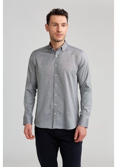 Bisse Paşa Yaka Düğmeli Regular Fit Uk Gömlek Gri Gmok3ps22400001 D55 Gri