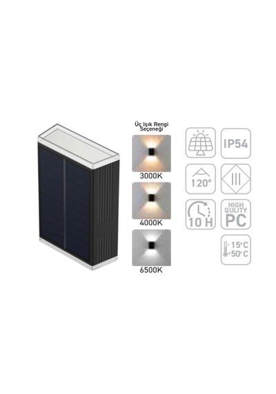 Ack Ag60-19801 Ip54 Çift Yönlü Solar Led Bahçe Duvar Apliği