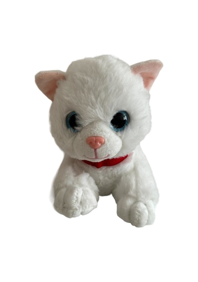 Sesli Yatan Miyavlayan 25 Cm Peluş Kedi Oyuncak - Beyaz Beyaz