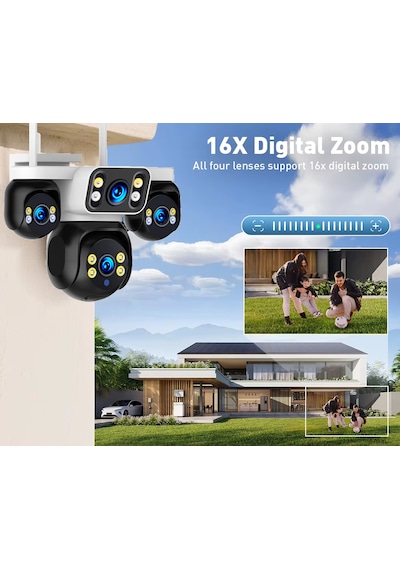 Hieasy 8mp 4 Kameralı Wifi 16x Zoom Hieasy Gece Görüş Çift Yönlü Ses Uzaktan İzleme Kişi Takibi Türkçe Es-5804
