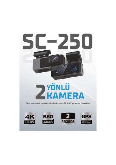 Kayıt Cihazı 4k 3.2'' Ekran 2 Kameralı Araç İçi Kamera Sc-250
