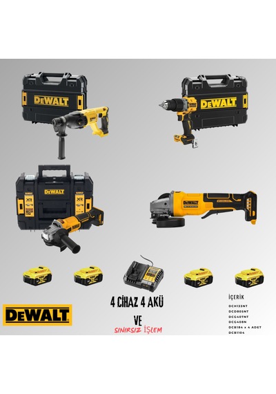Dewalt DCH133NT + DCD805NT + DCG407NT + DCG408 4 Adet 5 Amper Akü + Şarj Aleti Set
