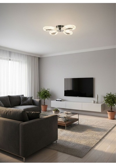 Damla Model 4"lü Gümüş 3 Renk Modu Ledli Modern Tavana Sıfır Salon Mutfak Yatak Odası Led Avize Gümüş