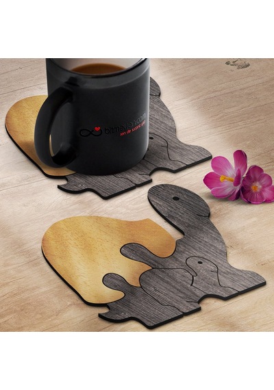 Kişiye Özel Puzzle Sevimli Kaplumbağalar Ahşap Bardak Altlığı - 3