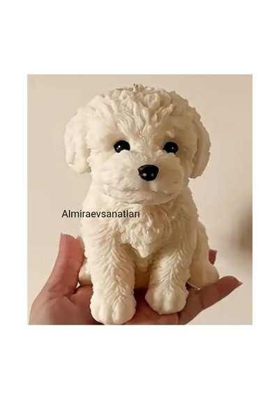 Sevimli Köpek Modelli 1 Adet Mum Beyaz