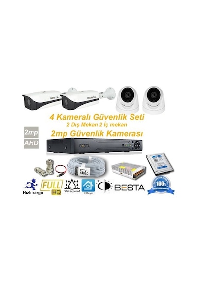 2 Dış Mekan 2 İç Mekan Güvenlik Kameralı Her Şey Dahil Güvenlik Kamera Seti