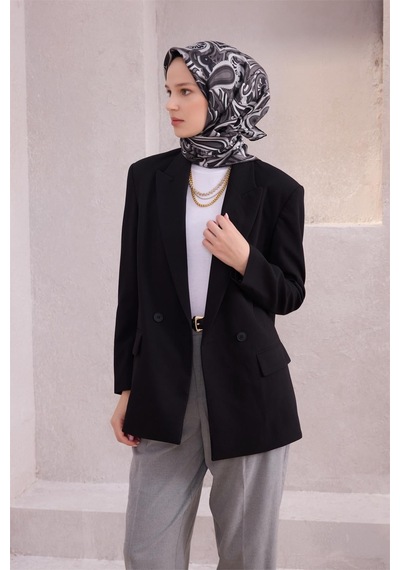 Belli İpek Eşarp - 4222-58 Siyah Twill