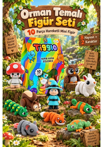 Tigglo 10'lu Hareketli Mini Hayvan Ve Karakter Figür Oyuncak Seti Çiftlik, Okyanus, Safari Ve Orman Tema Seçenekleri Orman Hayvanları