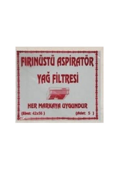 Fırınüstü Kağıt Aspiratör Yağ Filtresi Bez 5 Adet