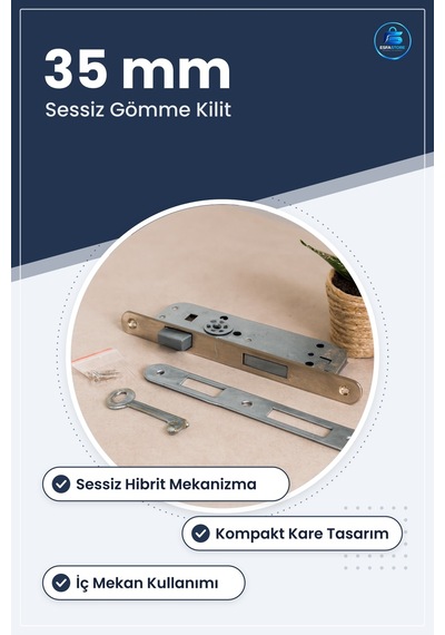 Kare Gömme Oda Kilidi Sessiz Hibrit Mekanizma 35 Mm İç Kapı Yatak