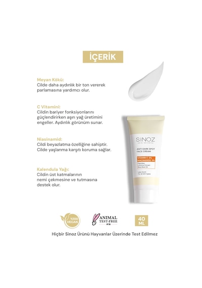 Sinoz %3 C Vitaminli Koyu Ton Eşitleyici Krem 40 ML