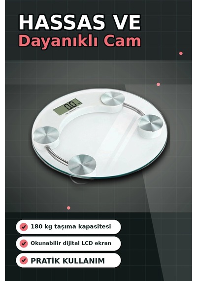 Temperli Cam 180 Kg Kapasiteli Dokunmatik Baskül - Şeffaf Dijital Tartı, Ev Kullanımı Bx-313434 Açık Bej