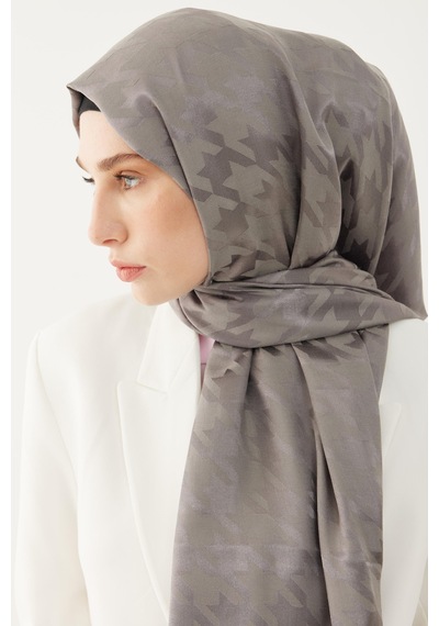Mirsoy Scarf Kazayağı Desen Parlak Jakar Şal - Gri Gri
