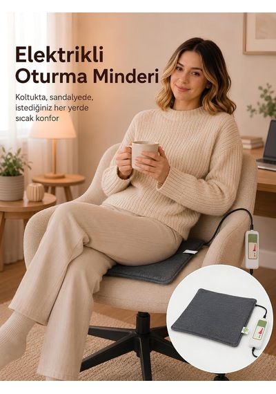 Omak Elektrikli Minder Isıtıcı Dijital Kumandalı Ofis Büro Bahçe Ev Koltuk Sandalye El Ayak Isıtma Minderi 5 Kademeli 220v 30x45 Cm