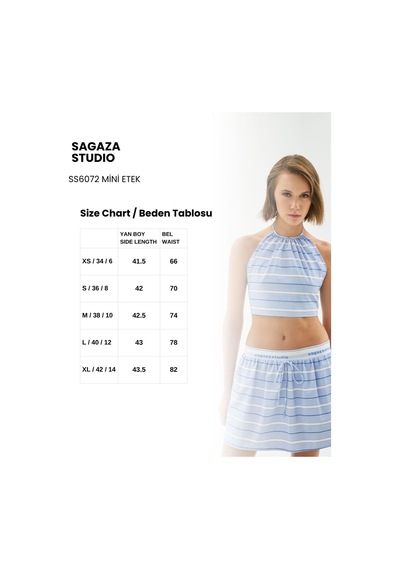 Sagaza Studio Ss6072 Beli Lastikli Bağlamalı Mini Etek Mavi