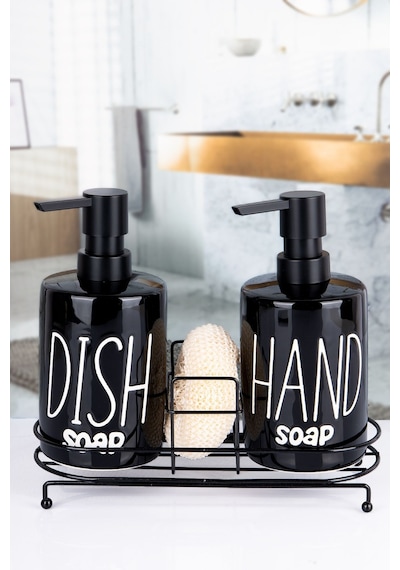 Buççin Online Mağaza 2'li Metal Stantlı Ve Süngerli Porselen Sıvı Sabunluk Mutfak Ve Banyo Seti, Hand And Dish Fenomen Se Çok Renkli