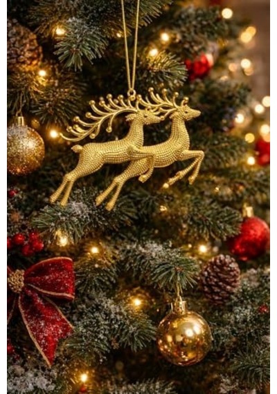 Yılbaşı Ağacı Süsü Yılbaşı Geyiği Noel Süsü Geyiği Gold 2 Adet Diğer