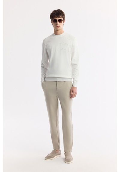 Avva Erkek Ekru Bisiklet Yaka Dokulu Rayon Tüylenmeyen Regular Fit Triko Kazak A51y5022