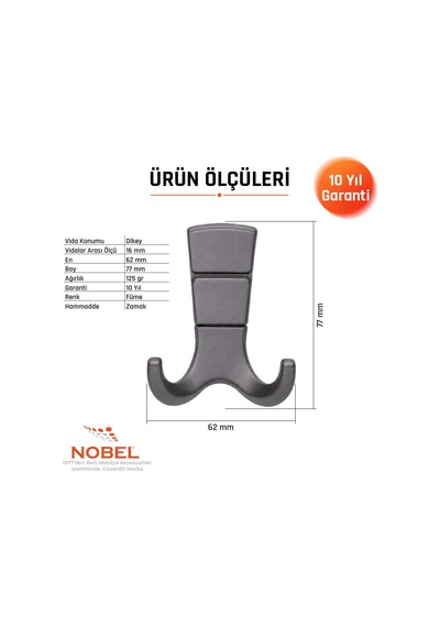 Mina Lüks Askı, Metal, Vestiyer Askı, 125 Gr, Dolap Askılık, Duvar Askılığı, Titanyum Vidalı