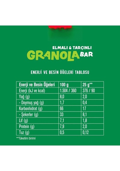 Mey İthalat Granola Bar 25 Gr Elmalı Ve Tarçınlı