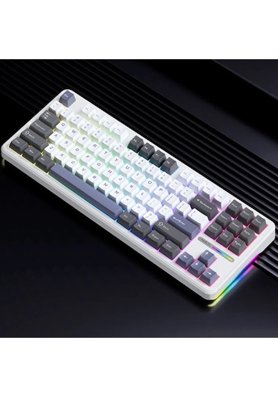 Aula F87 Mekanik RGB TKL GrayWood V3 Switch Kablosuz Makrolu Hot Swap Klavye