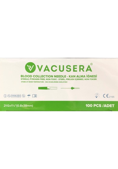 Vakumlu Vacusera Yeşil İğne Ucu Yeşil 21G 100 Adet Çok Renkli