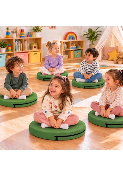 Kreş Minderi Anaokulu Aktivite Minderi, Bahçe, Dekor, Sandalye Minderi 40x40x 5 Cm Yuvarlak Minder 5adet Yeşil