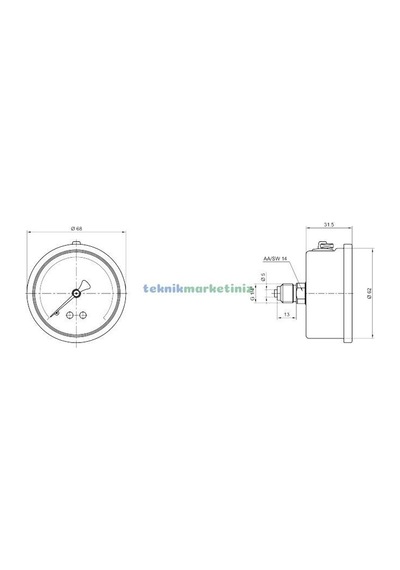 63MM -760 MMhg 1/4" Arkadan Çıkış Gliserinli VakuMMetre Pakkens