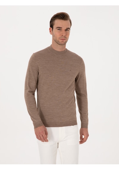 Cacharel Vizon Slim Fit Yün Karışımlı Çeyrek Balıkçı Basic Triko Kazak Kahverengi