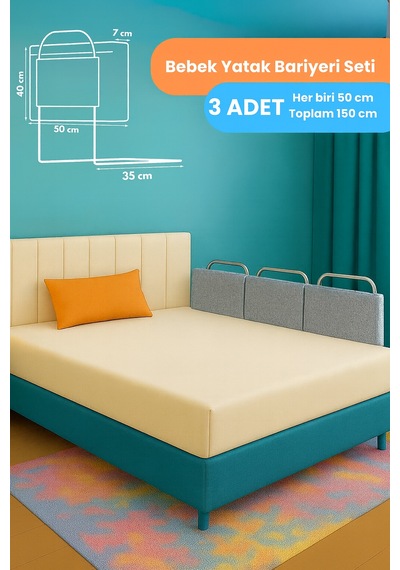 Miralay Yeni Nesil Yatak Bariyeri 50 x 40 CM Gri 3 Adet