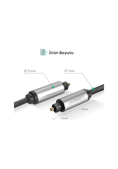 Ugreen 5.1 Dijital Toslink Optik Ses Kablosu 1.5 Metre, 10542