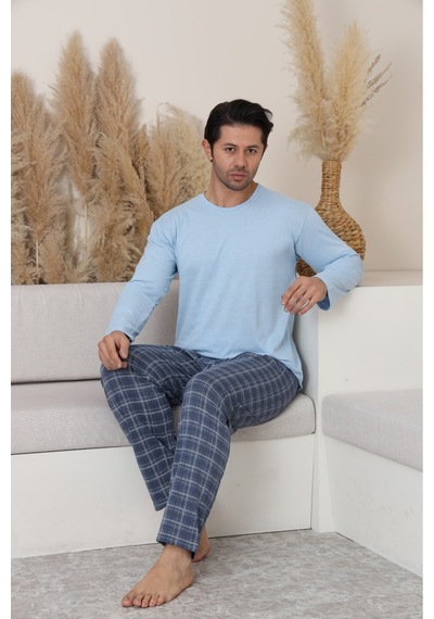 Sude Homewear Erkek Uzun Kol Pijama Takımı Mavi