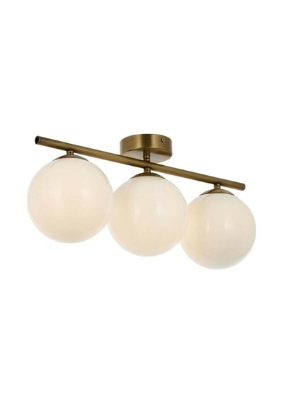 Gold Üçlü Modern Beyaz Camlı Plafonyer Avize