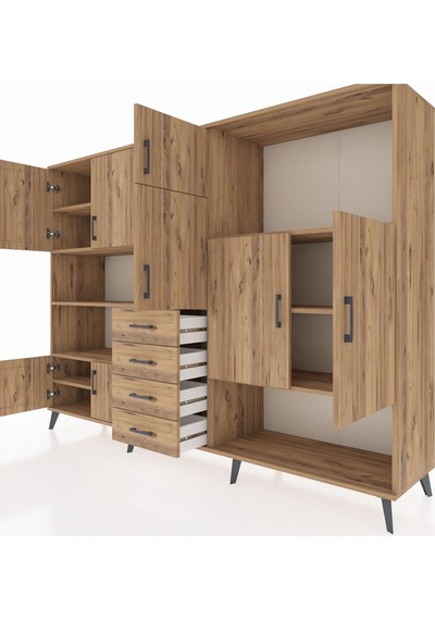 Hyperion Dolap 10 Raflı 4 Çekmeceli 8 Kapaklı 220x44x163 Çam-çam Çam-çam